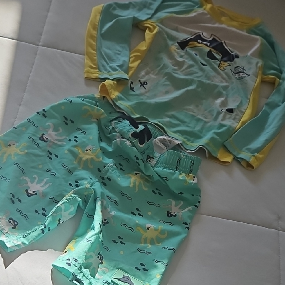 Toddler Two-Piece Swim Set in Aqua and Yellow
